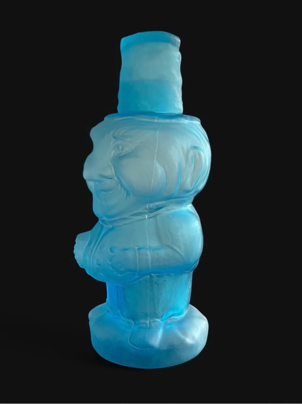 Vintage 70’s Jolly Mountaineer blue satin frosted glass decanter Indiana Glass